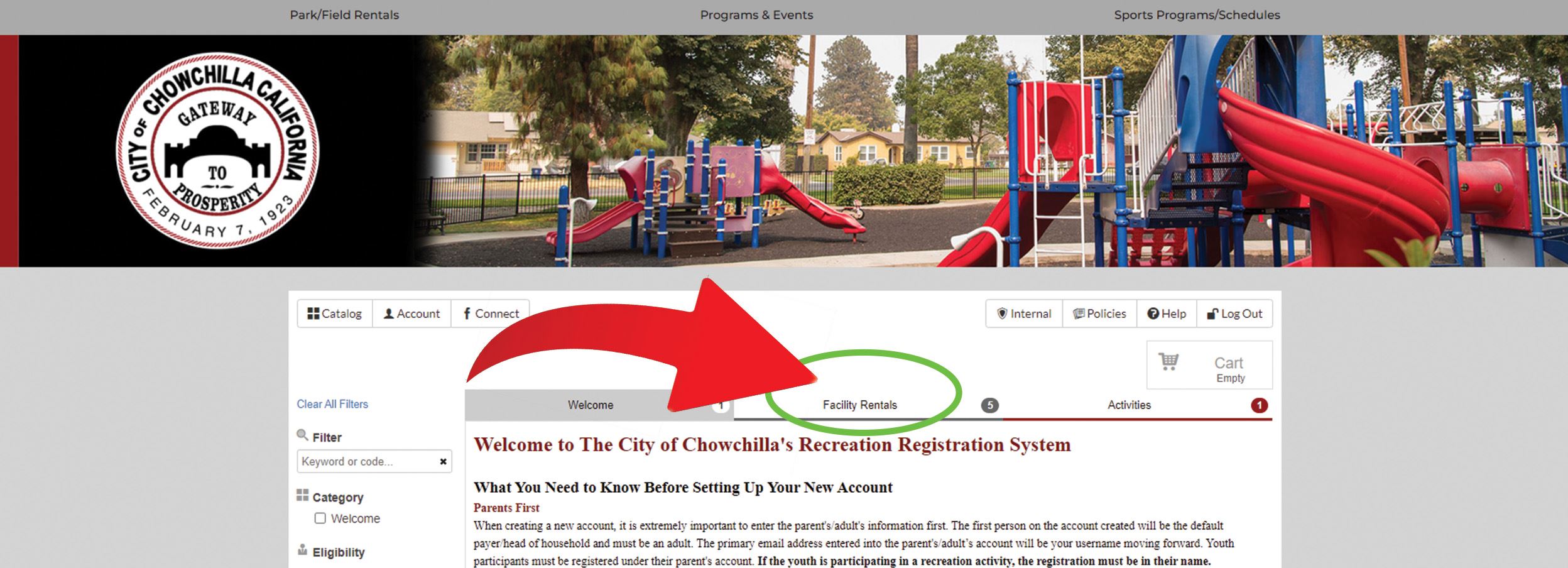 facility rental arrow